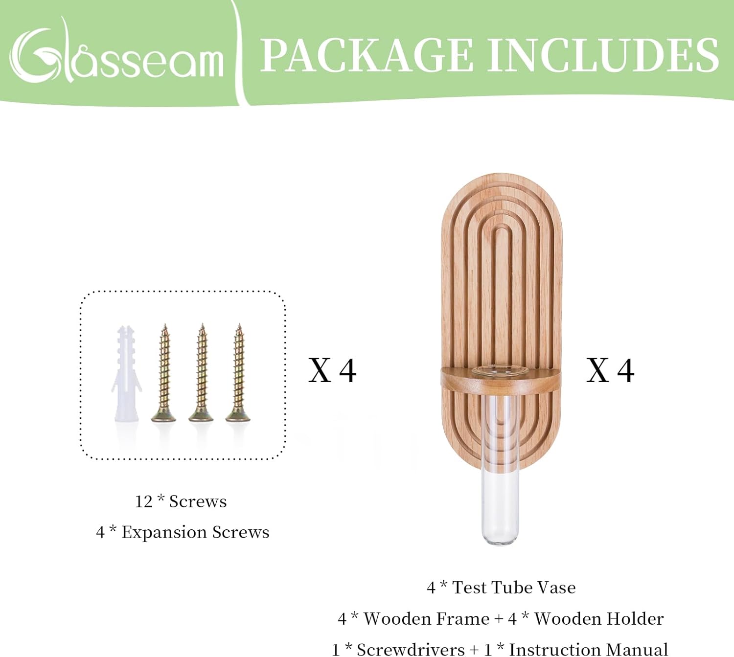 Glasseam Hanging Plant Propagation Stations: Rustic Wall Planter Set of 4 Planters for Indoor Plants Wood Plant Holder Decorative Glass Terrarium Test Tube Propogation Vase for Home Office Decor