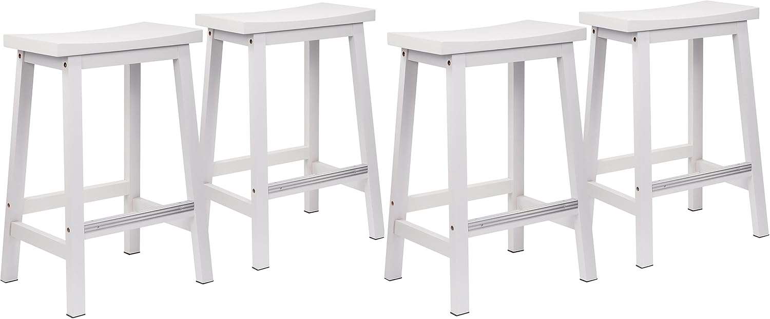 Signature Solid Wood Saddle-Seat Kitchen Counter-Height Stool, 24-Inch Height, White - Set of 4
