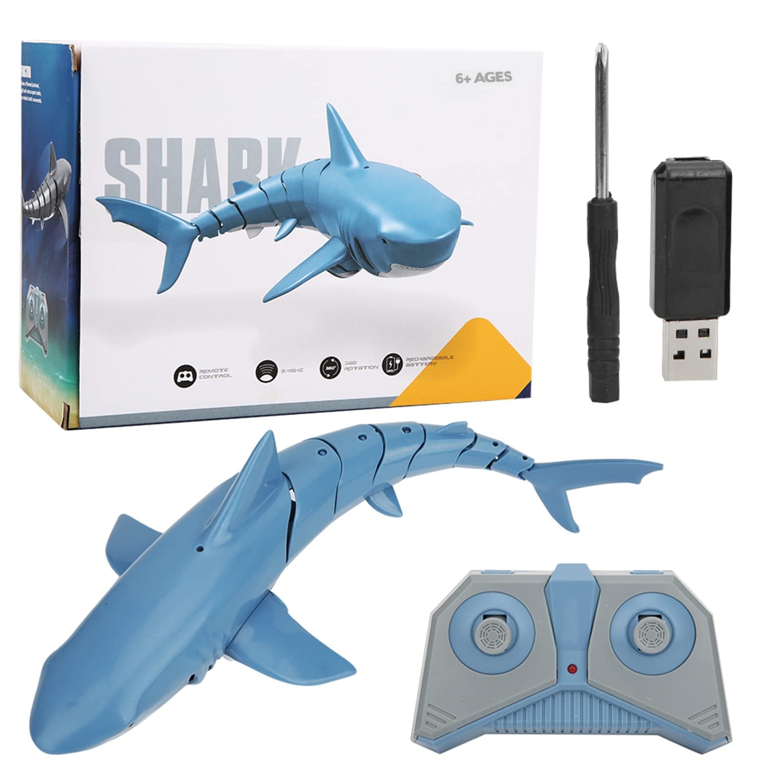 Alomejor 1:18 RC Squalo per Giocattoli da Piscina, Alta Simulazione 2.4G Giocattolo per Barca di Squalo Telecomando USB Ricaricabile Impermeabile Giocattolo per Barca di Pesce per Il dei