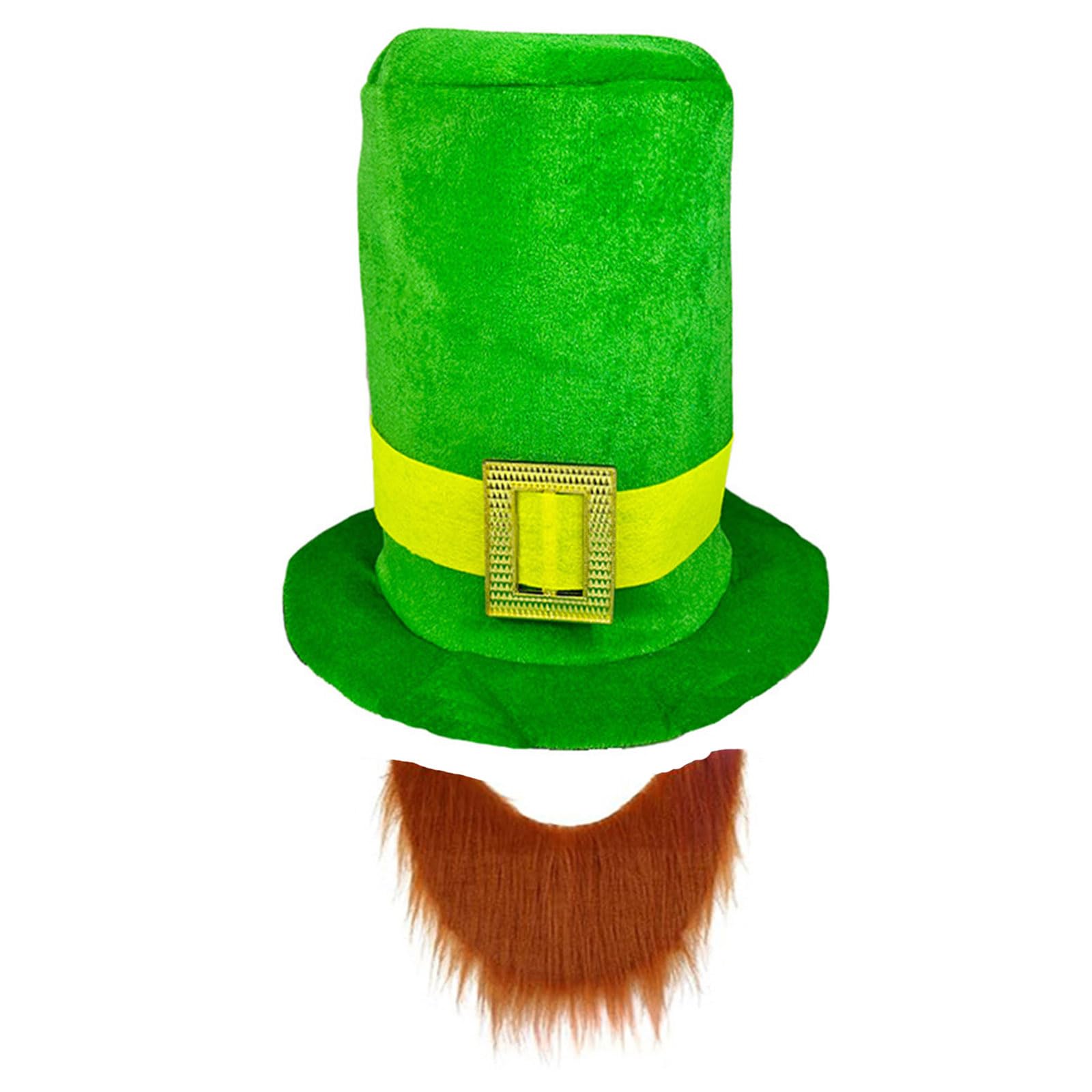 Buxuaaaa Multipurpose Cultural Celebration Patricking Day Green Tops Hat and Beard Ensembles Daily Use Party Supplies Decoration Beard Hat