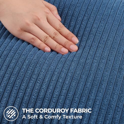 Mecatny Corduroy Decorative Throw Pillow Covers 16x16 Set of 2 for Sofa Living Room, Soft Neutral Boho Couch Pillow Covers for Home Decor, Navy Blue