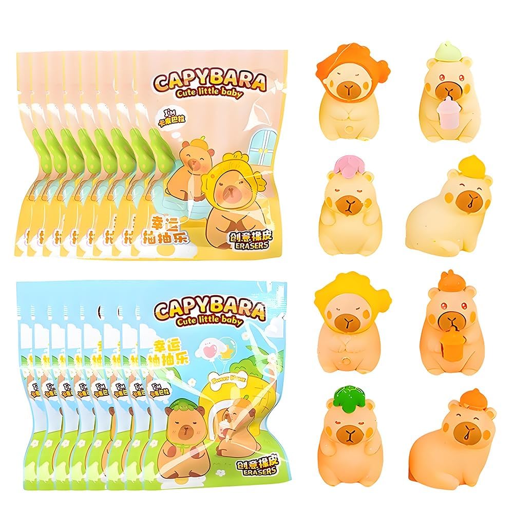 Capybara Eraser Blind Box, Capybara TPR Erasers, Cartoon Cute Blind Box, Animal Novelty Stationery, Cute Pencil Erasers, Capibala Surprise Bag for School Office Christmas Halloween Party Favors 16PCS