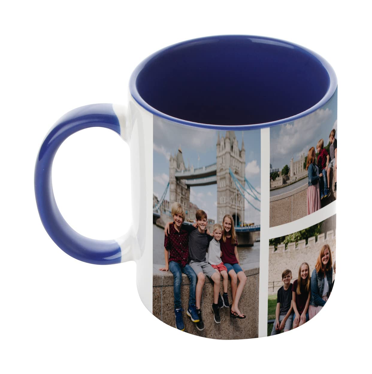 Personalised with Two Photos/Multi Photo Printed Collage Mug Memorable Gift Ideas for Family,Friends,Birthday Gift Coffee Tea 11oz Inside Coloured Ceramic Mug (4 Photo, Navy Blue)