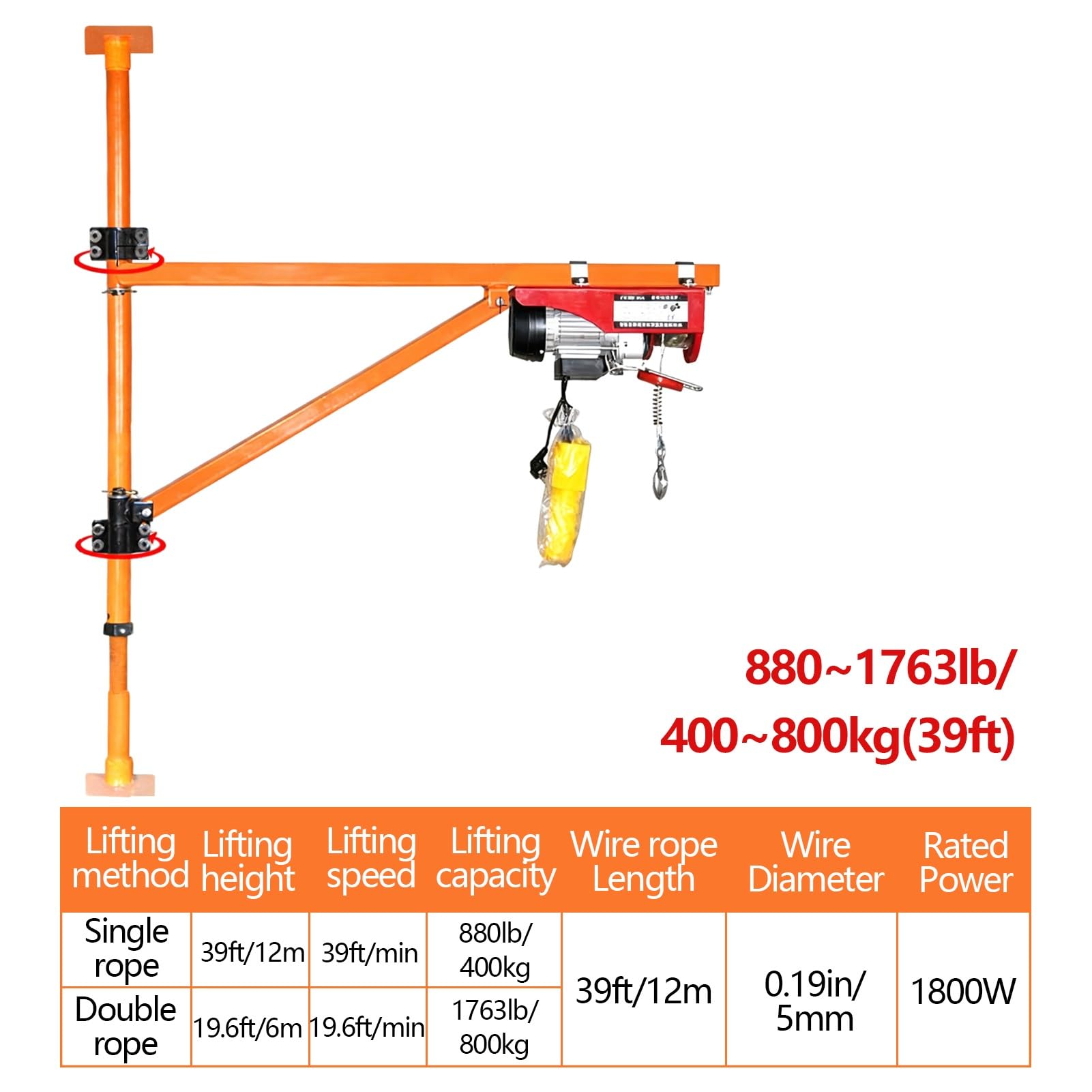 Indoor-Säulenkran, 180° Schwenkarm-Hebezeug, 12 m, 800 kg, ideal für Wartung und Transport, vielseitige Mast-Hebeausrüstung