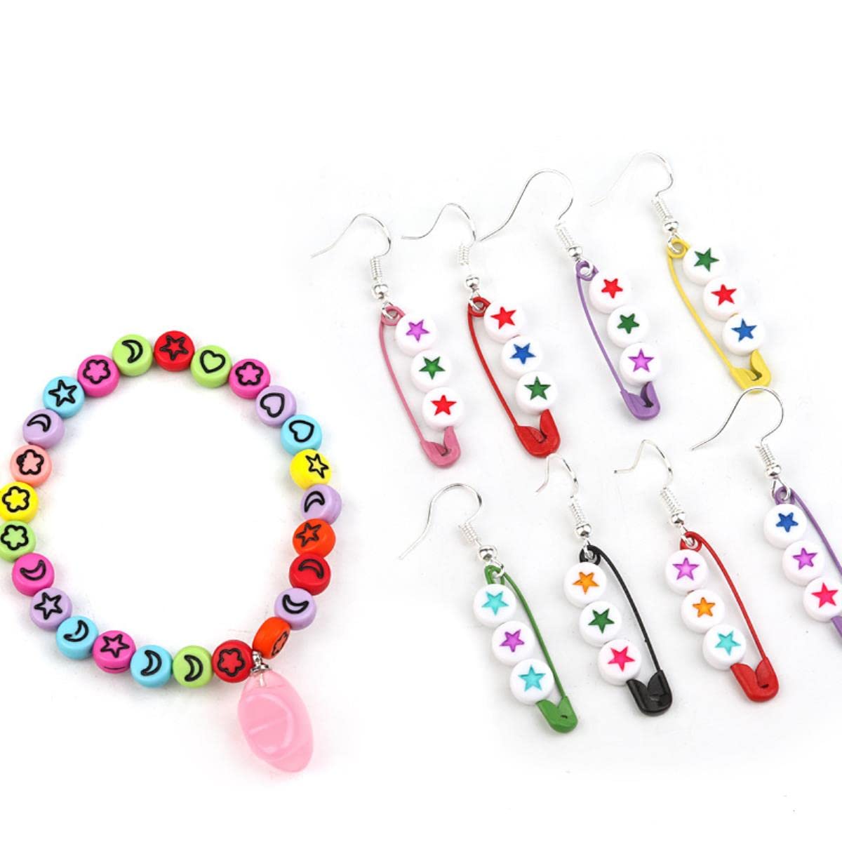 MOXIOU QW 4 * 7mm colorato Flower Flower Flower Stella Luna Cuore Cuore Acrilico Perline Rotondo Perline distanziatore Largo Piatto per Gioielli Fai da Te preparare Il Braccialetto .D1127