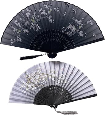 Éventails à Main En Bambou Et Satin - Lot De 2 - Style Chinois Traditionnel Pliant - Pour Danse, Mariage, Décoration - Blanc