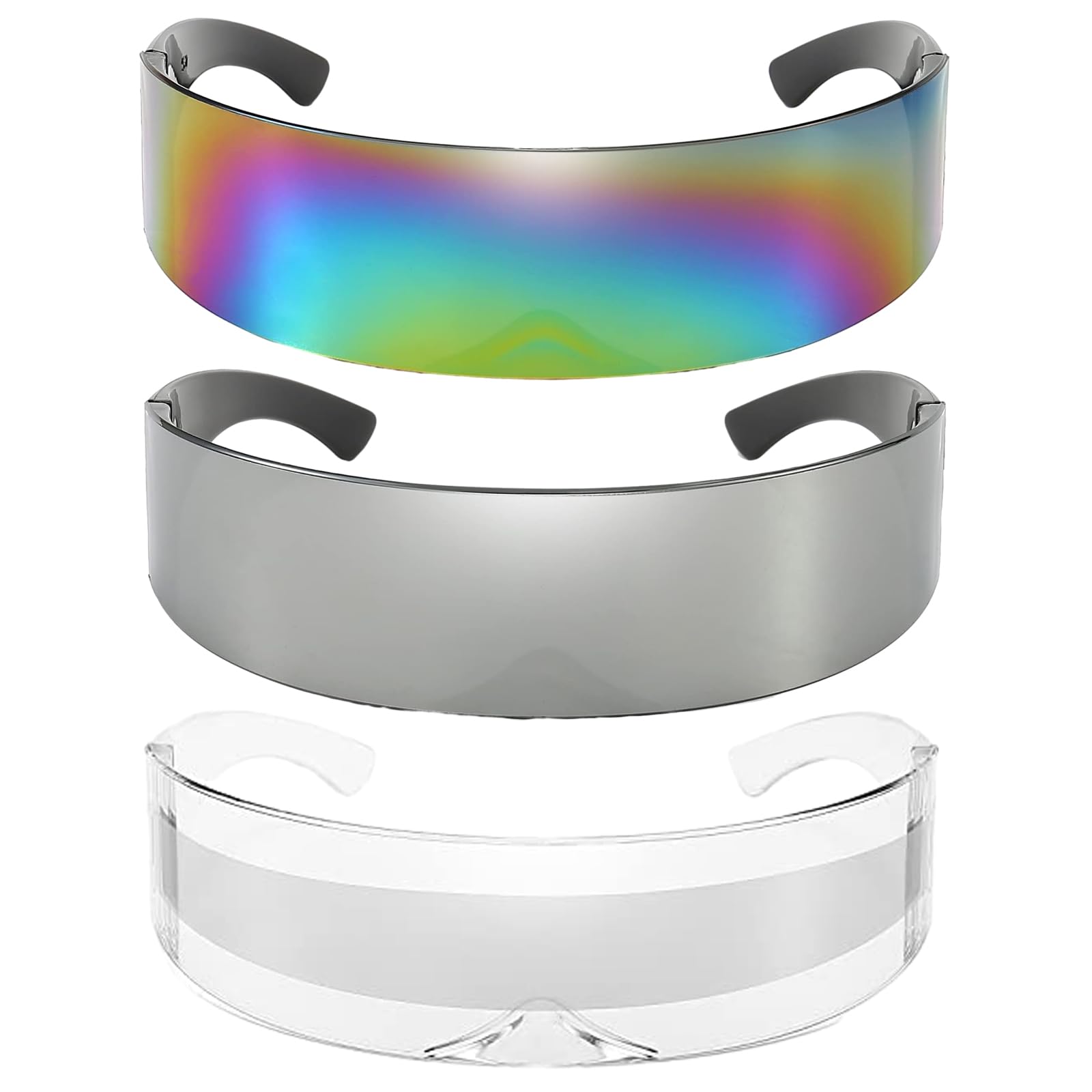 Dollger Futuristic Sunglasses Y2K Space Cyclops Wrap Around Glasses Rimless Translucent Mirrored Lens