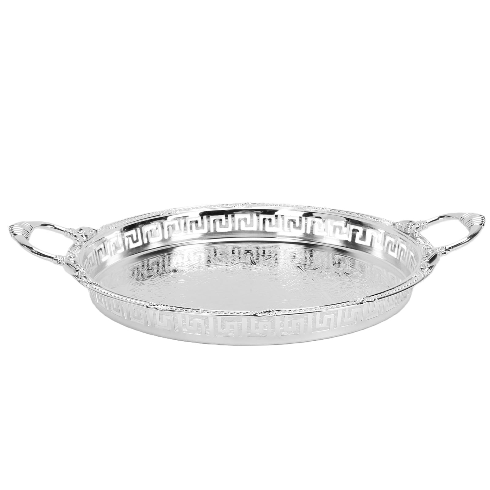 Bandeja de Servicio Antiderrames, Bandeja para, para Uso en Mesa | Bandeja de servicio de metal vintage para mesa de centro Prevención de derrames Aspecto grabado vintage Hierro redondo de