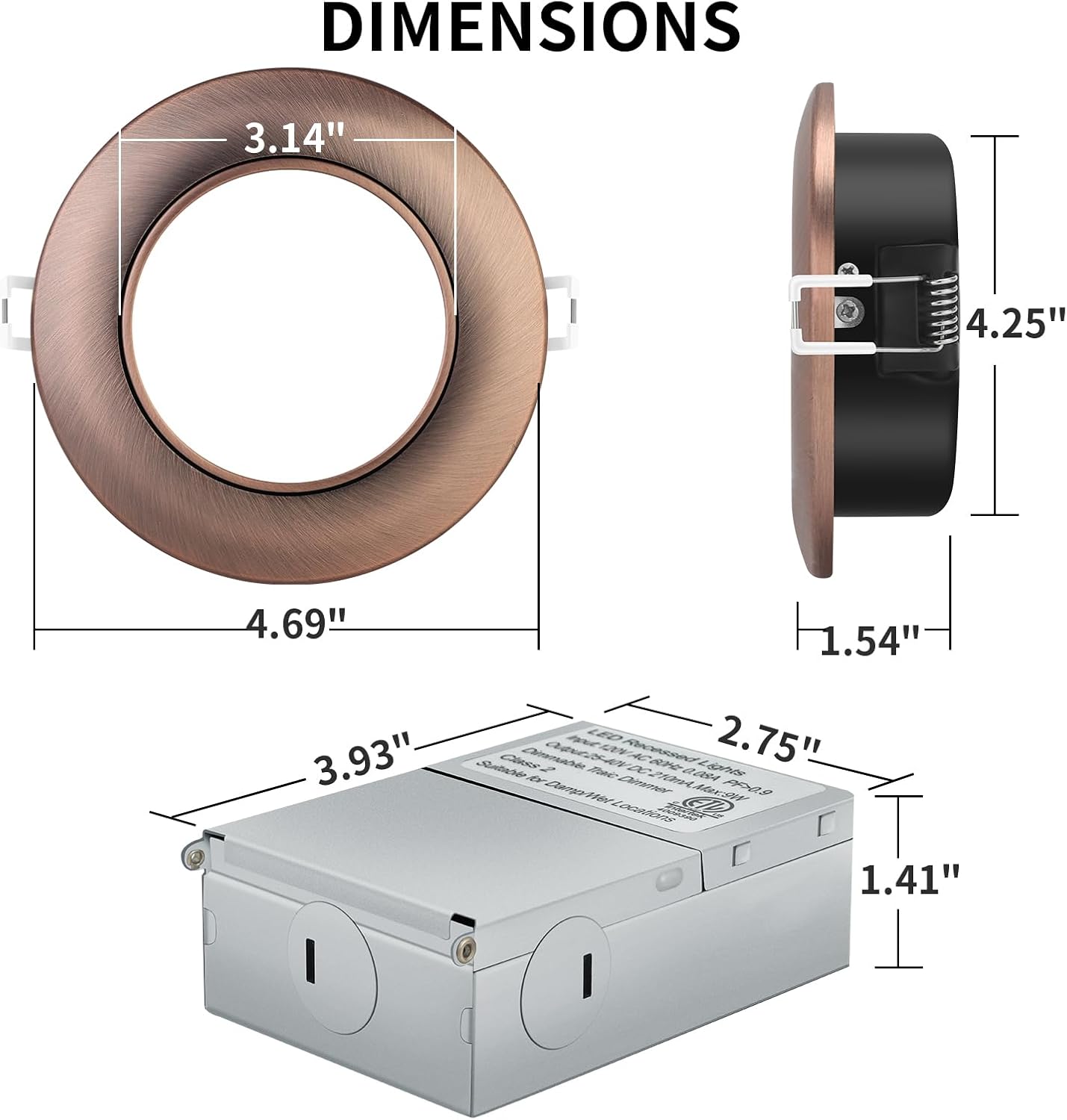 KnLnny Ware Oil Rubbed Bronze 4 Inch Led Gimbal Recessed Lights 6 Pack,Ajustable Gimbal Light with Junction Box,5CCT Selectable,9W 750LM,Dimmable,ETL Listed