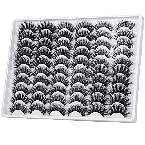 30 Pairs Wholesale False Eyelashes Bulk 3D Volume Lashes Fluffy Natural Look Faux Mink Lashes Wispies Long Thick Fake Eyelashes 6 Styles Mixed 18MM Medium Length Lashes Pack