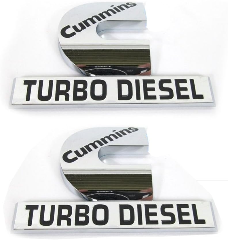 2Pack Compatible with Cummins Turbo Emblem Badge High Output 2500 3500 Emblem Glossy Chrome 4.5" by 2.9" inches