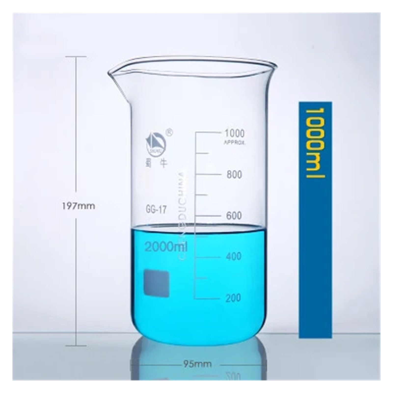 1 juego (100 ml, 250, 500, 1000 ml) de vasos graduados de vidrio de borosilicato en forma alta, vaso medidor de vidrio, equipo de laboratorio