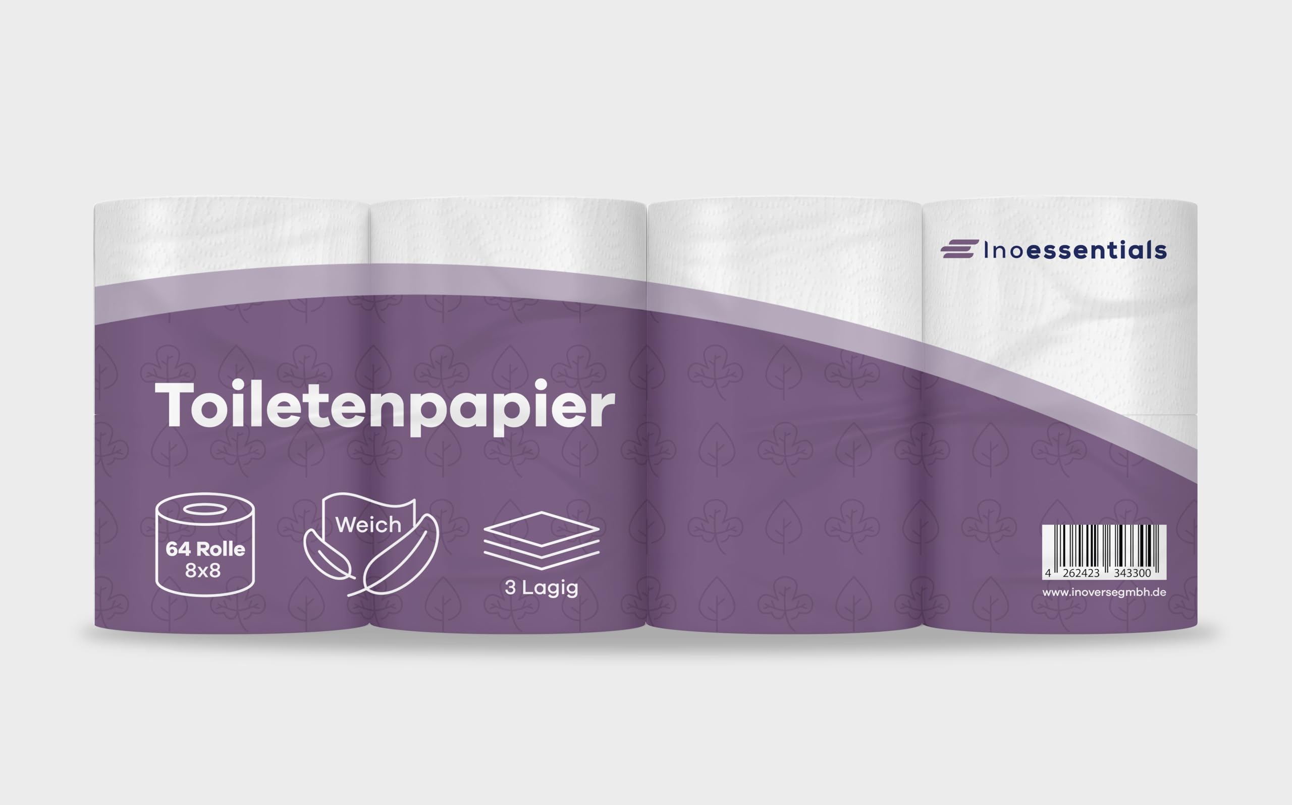 Inoverse 128 rollos de papel higiénico de 3 capas, 150 hojas por rollo, papel higiénico suave y fuerte, 100% celulosa, paquete grande, 2 unidades (64 rollos/1 unidad)