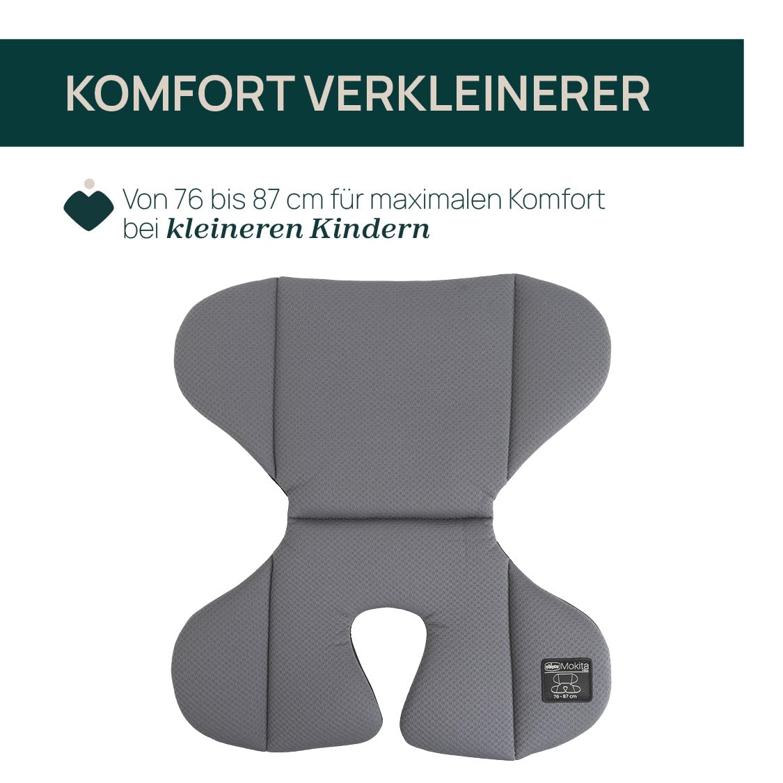 Chicco Fotelik Samochodowy Mokita i-Size, z systemem Isofix, dla dzieci od 76 do 150 cm, Od 15 Miesięcy, w Zestawie Materac Redukcyjny, Szary