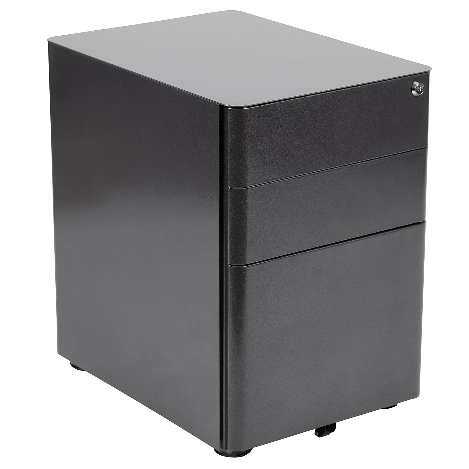 Flash Furniture Moderner Aktenschrank mit 3 Schubladen, abschließbar, mit Kippmechanismus und Hängeschublade für Rechts- und Briefordner, Schwarz