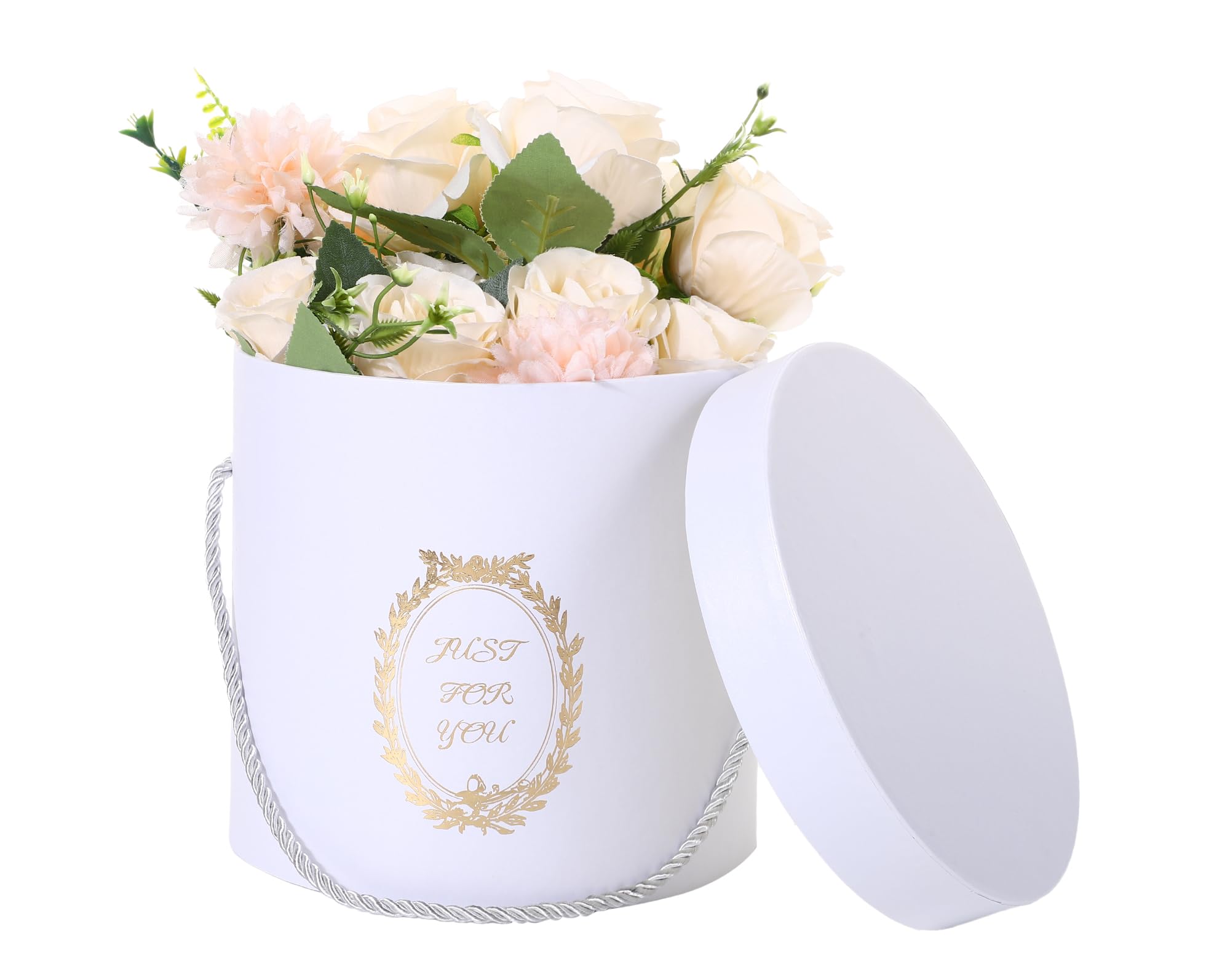 3er Set Zylinder Luxus Blumenkasten mit Deckel Runde Floristen Geschenkband Schleife Karton Verpackungsbox für Blumen Nested Floral Bouquet für Jubiläen, Geburtstage, Hochzeiten, Muttertag (Weiß)