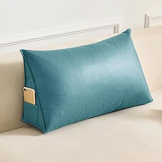 Almohada de cuña para cabecero de cama de piel sintética, soporte lumbar, cojín triangular desmontable, color azul marino (27.5 x 13.7 x 7.8 pulgadas)