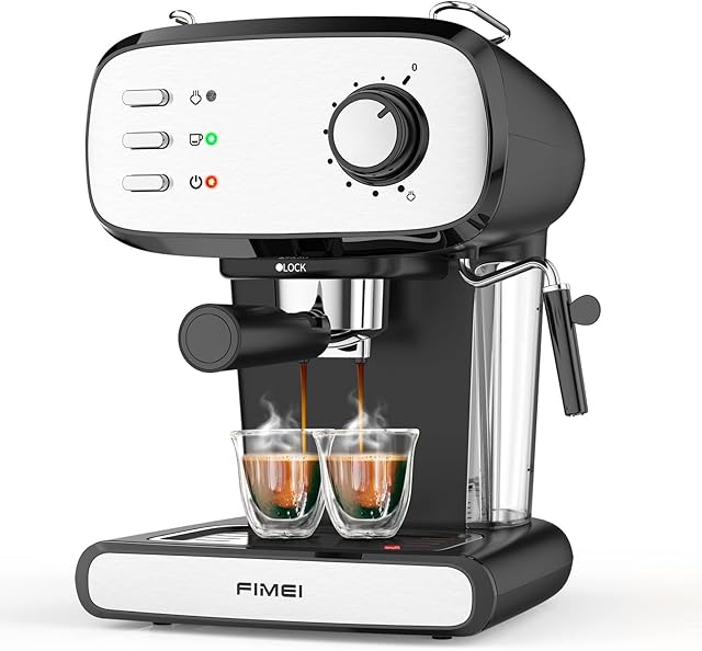 FIMEI Espresso Coffee Machine, Espresso Coffee Maker Machine with Milk Frother, 2 Independent Thermostats, 1.2L Detachable Water Tank, Professional 20 Bar Pressure Pump for Cappuccino Latte
