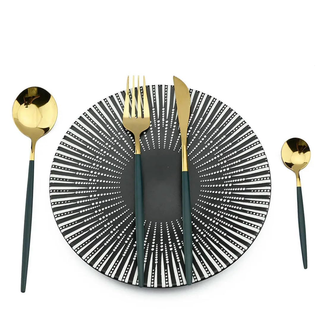Juego de vajilla de Acero Inoxidable de 24 Piezas, Juego de Cubiertos de Cocina de Color Verde y Dorado, Juego de Cubiertos con Cuchillo, Tenedor y Cuchara, Juego de Cubiertos Occidentales