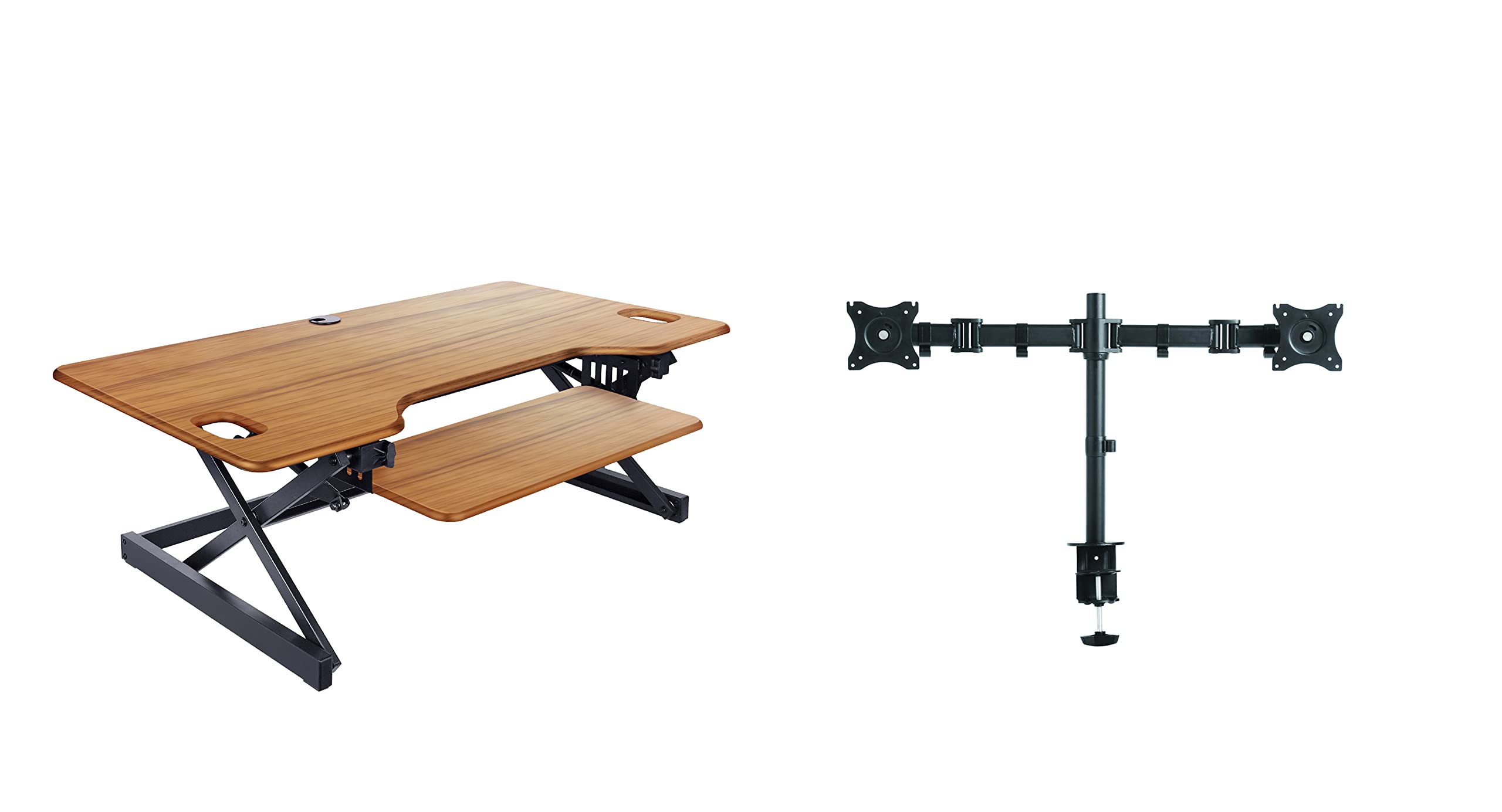 Rocelco 46" Large Height Adjustable Standing Desk Converter with Double Monitor Mount BUNDLE - Sit Stand Up Computer Workstation Riser - Retractable