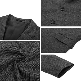 Men's Tweed Blazer Jacket 2 Button Lightweight Herringbone Casual Sport Coat Wedding Groomsmen Prom Jackets