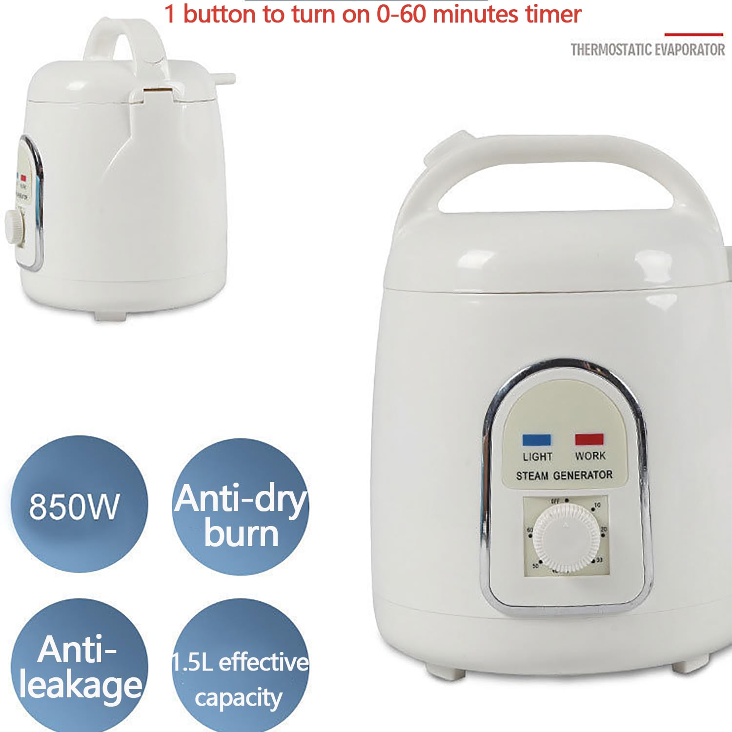 Vaporizador portátil de sauna con temporizador, antifugas y protección contra quemaduras secas, diseño de separación segura para relajación en el hogar y el salón de belleza