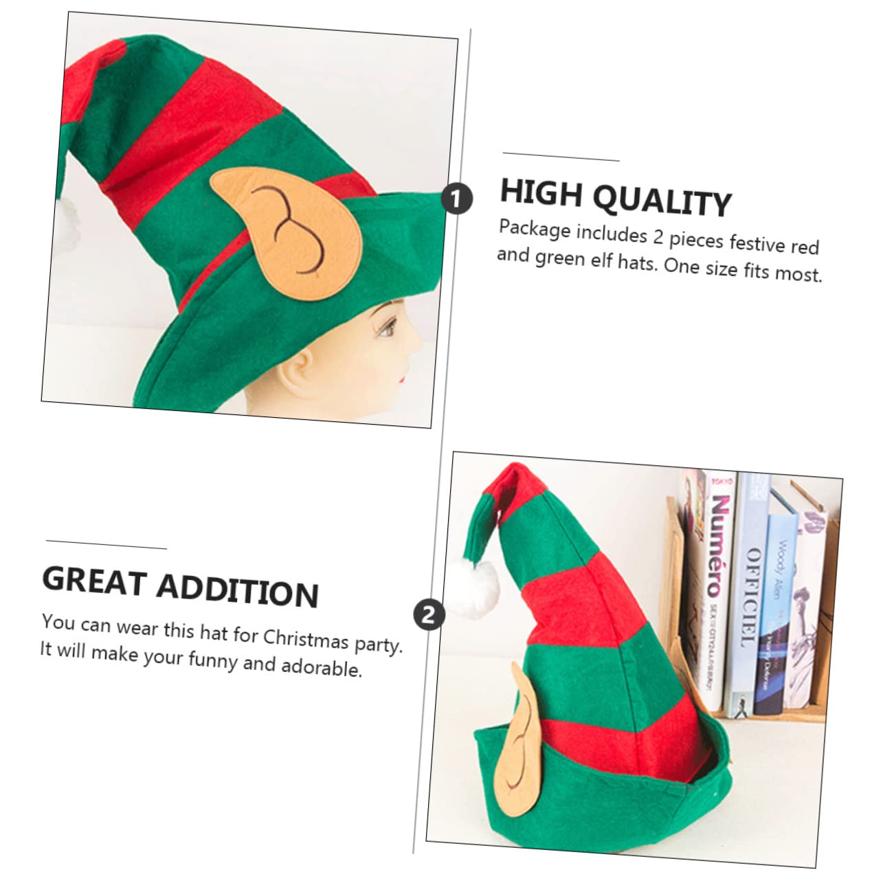 SHOWERORO 4pezzi Cappelli Da Elfo Natalizi Accessori Per Festività e Feste Di Natale Decorazioni Divertenti Per Giochi e Celebrazioni