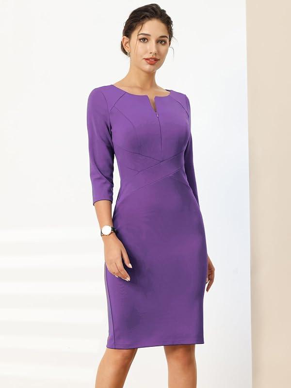 Hobemty Women's Funeral Sheath Dress Knee Length Work Pencil Dresses Medium Purple by Hobemty - Image 3