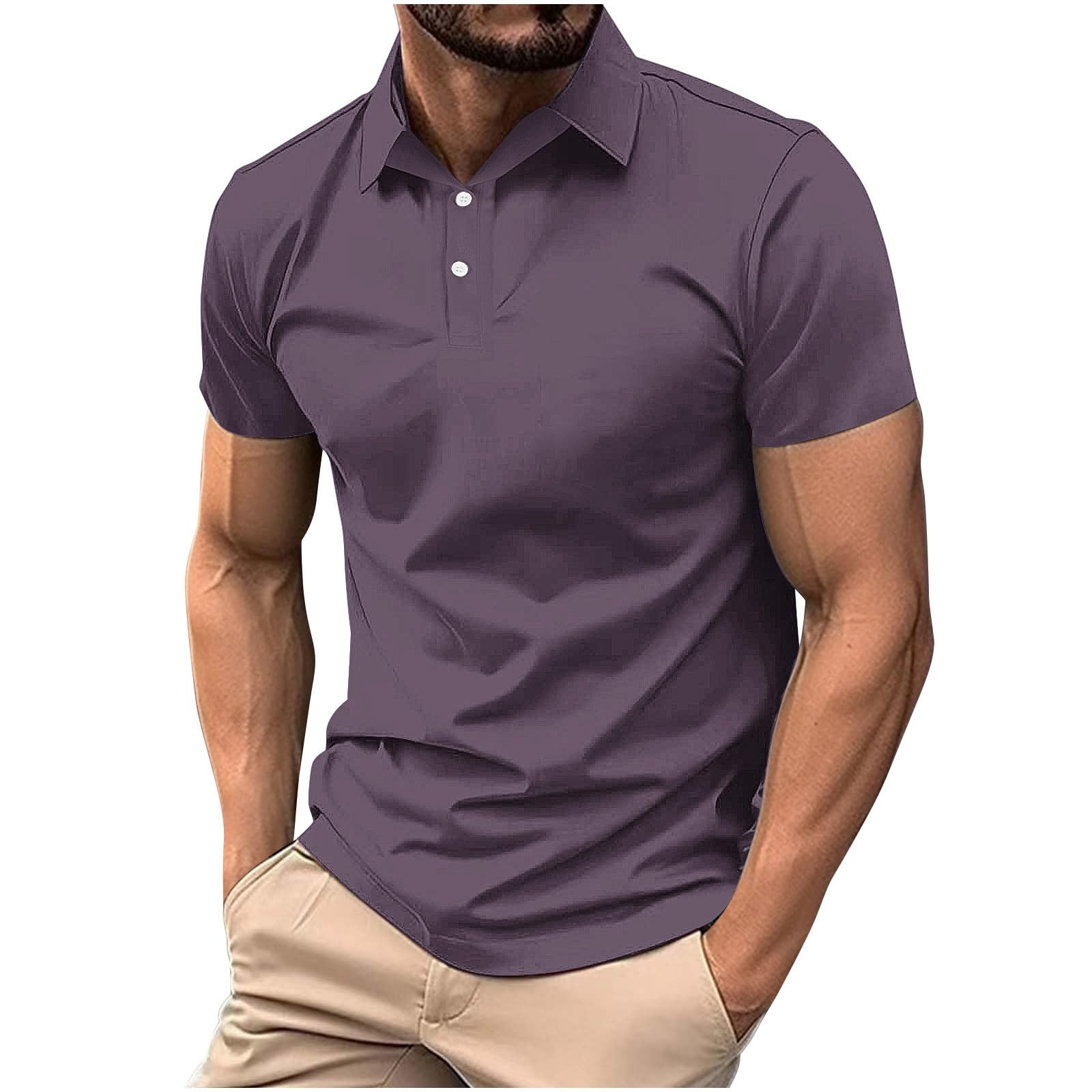Mens Classic Buttons Shirts Short Sleeve Collared T-Shirt Athletic Slim Fit Pullover Casual Sun Protection Golf Top — view 18