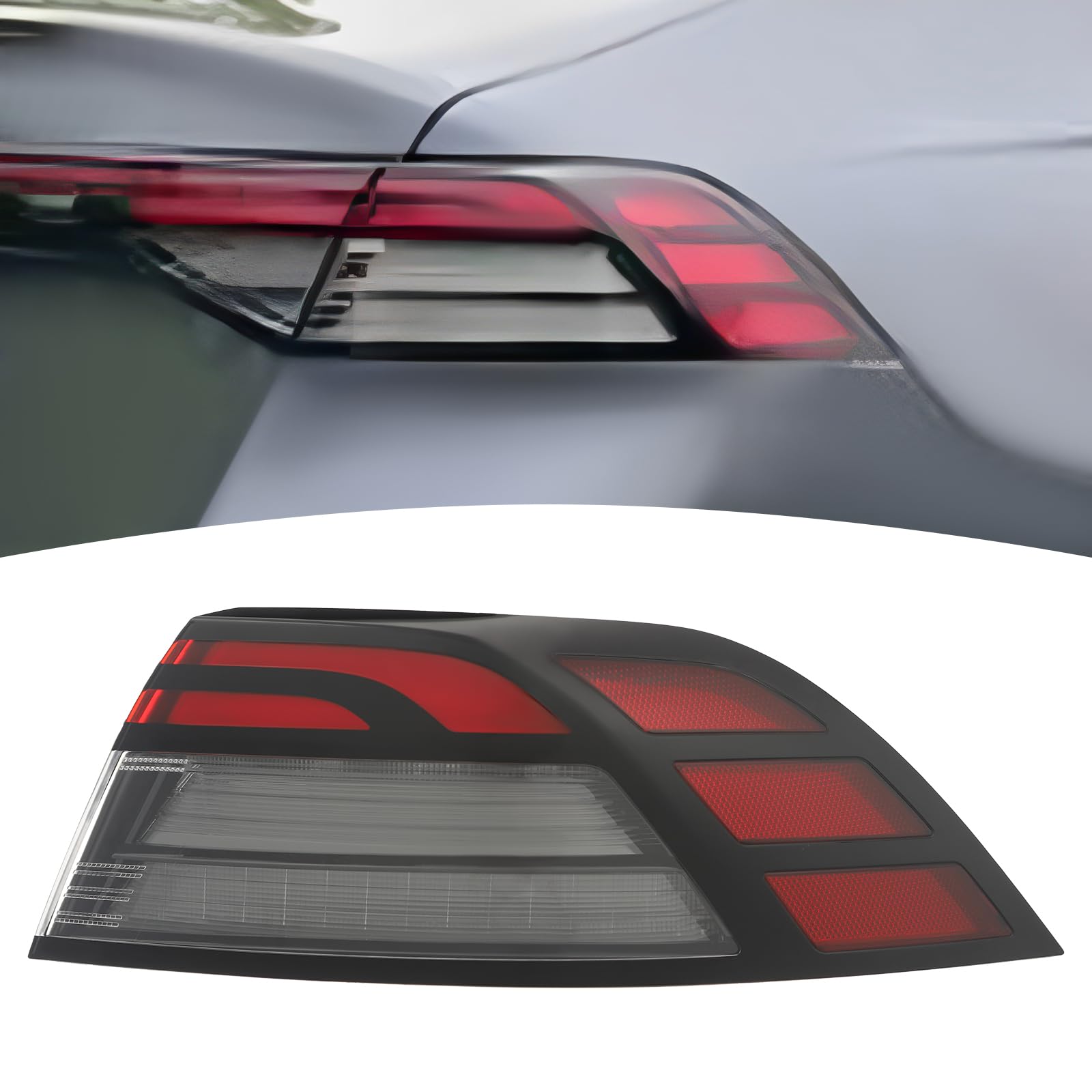 Headery Outer Tail Light Assembly Compatible for 2023-2024Honda Accord Sedan/Hybrid Only LED Model, Right Passenger Side Brake Stop Lamp, Bulb Included, Parking Light Red Clear Lens