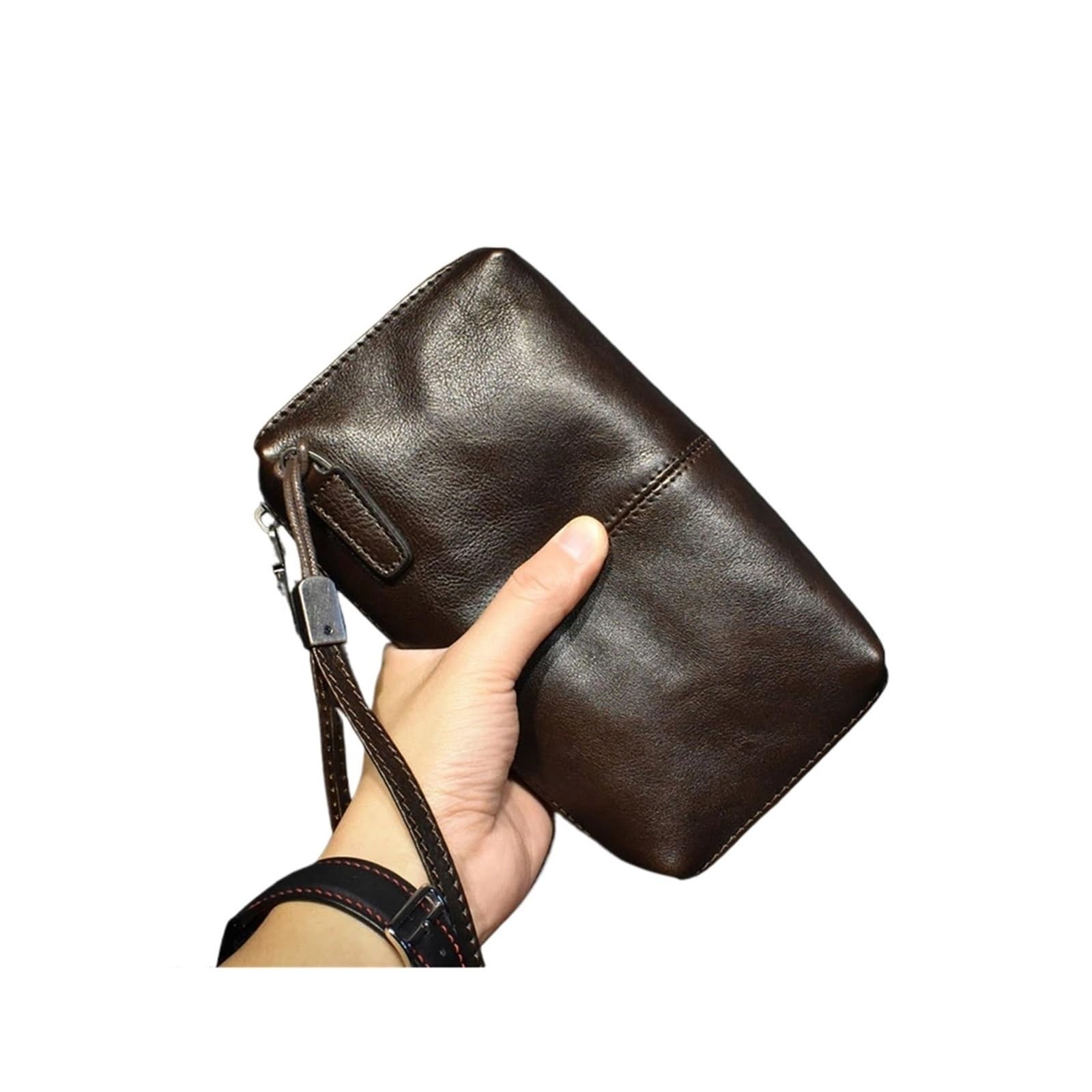 Portefeuille long de luxe en cuir véritable couleur dark coffee avec dragonne