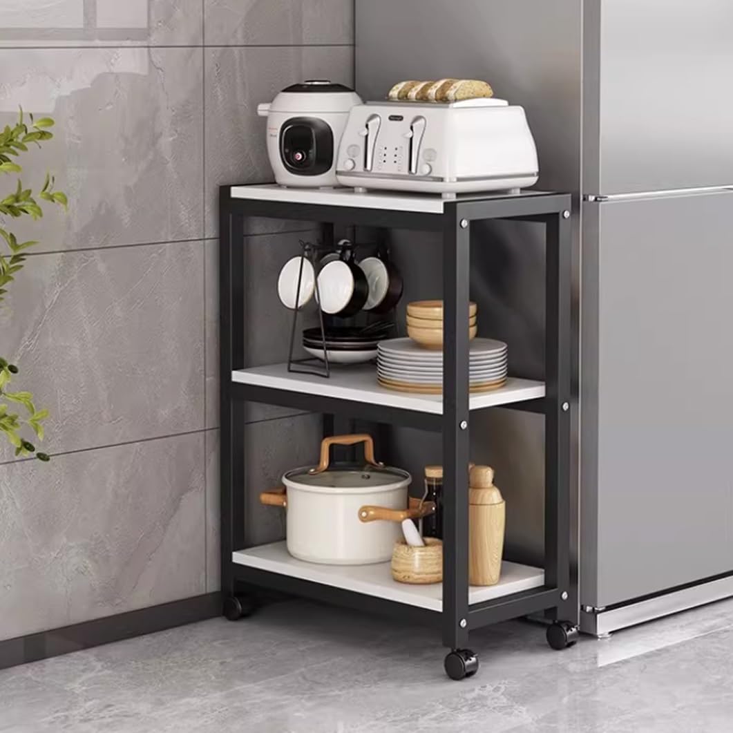 Narrow Rolling Kitchen Cart Slim Freestanding Spice Rack with Wheels Mobile Storage nizer 3-Tier Utility Shelf for Pantry Bakers Black 19.6"x7.8"x32.2"