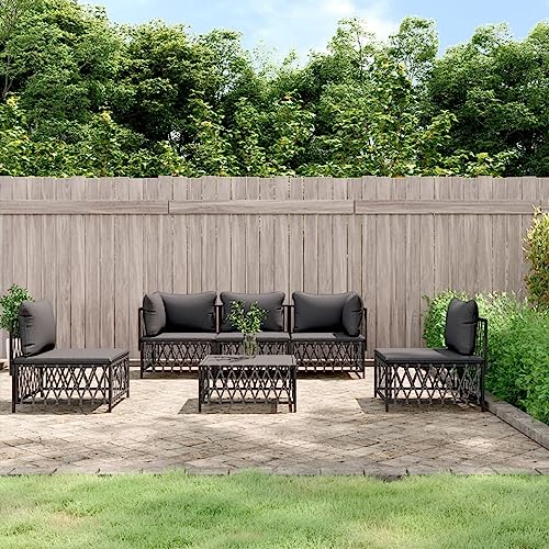 SECOLI Lounge möbel Outdoor Aluminium Gartenmöbel Set Alu gartenlounge Outdoor Gartensofa Alu Balkon Lounge Balkon möbel Set loungesofa Outdoor Stahl-Anthrazit-6-tlg