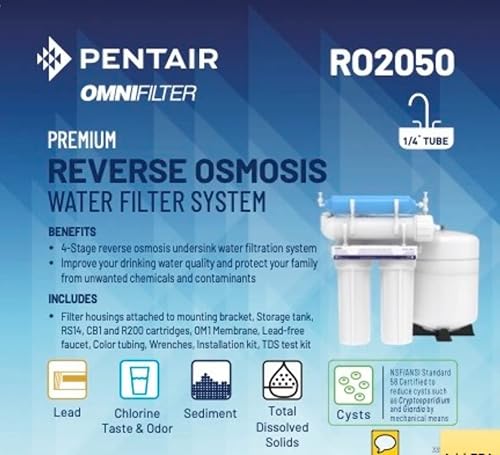 Miniatura 5 de Pentair OMNIFilter RO2050 Sistema de filtro de agua de ósmosis inversa, sistema de filtración de 4 etapas para debajo del fregadero, salida de 15