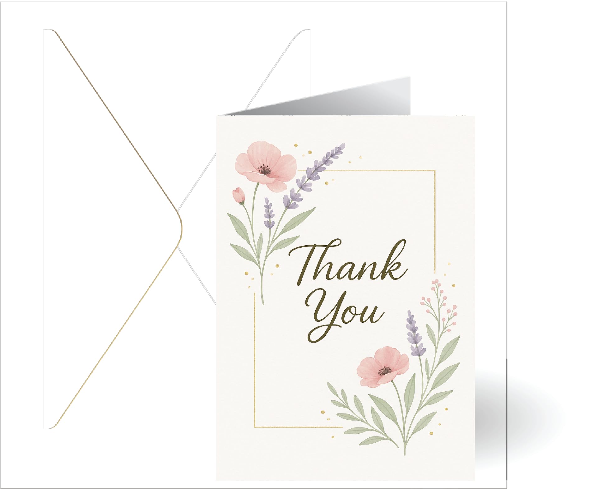 Pack of 20 Thank You Cards with Envelopes 350gsm Card – Full Colour Inside, Blank for Message – Elegant Stationery for All Ages. Made in the UK.