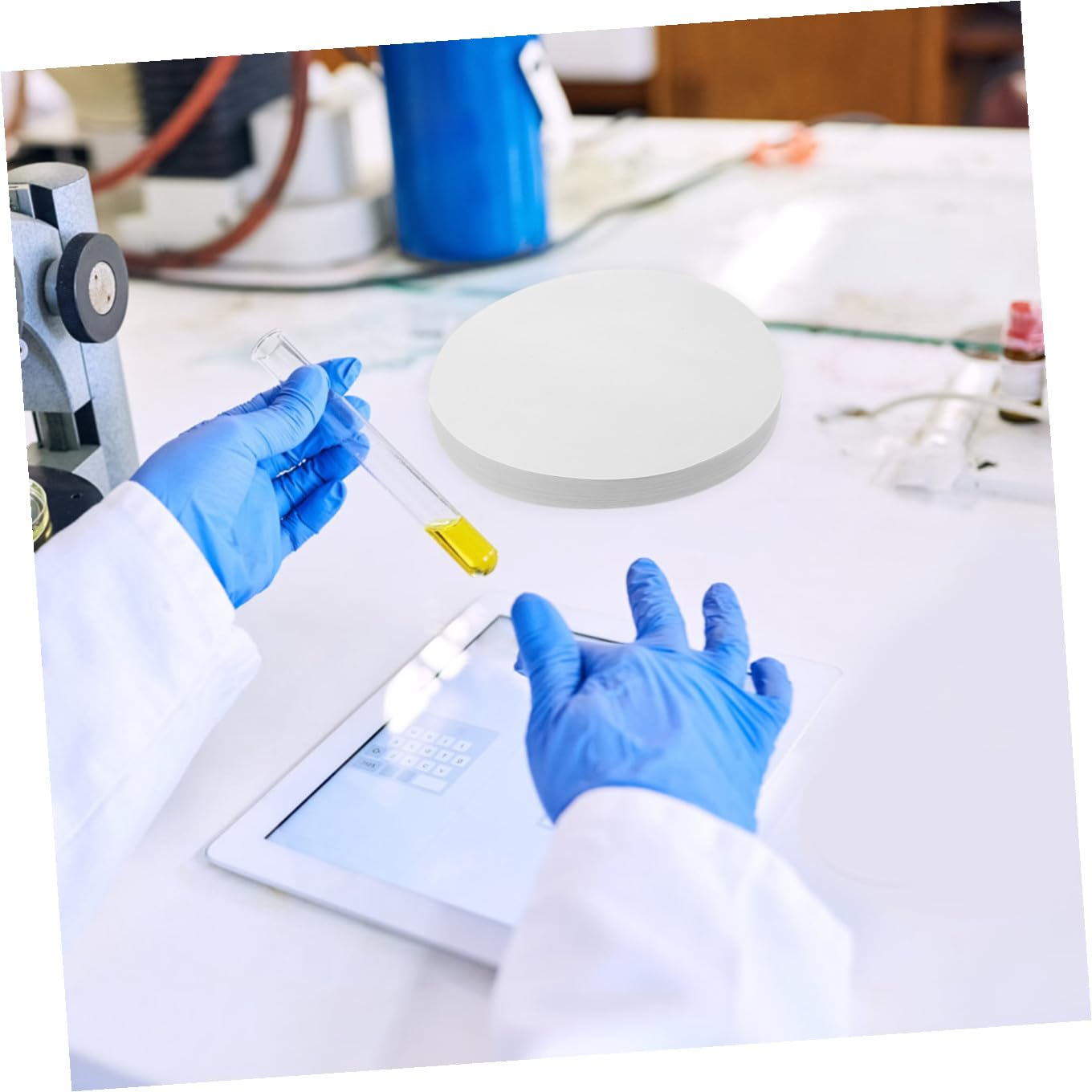 Papel de Filtro Cualitativo de 18cm de Caudal Medio | 100 Discos, Blanco, para Química y Experimentos, Separa Precipitados Gruesos y Gelatinosos