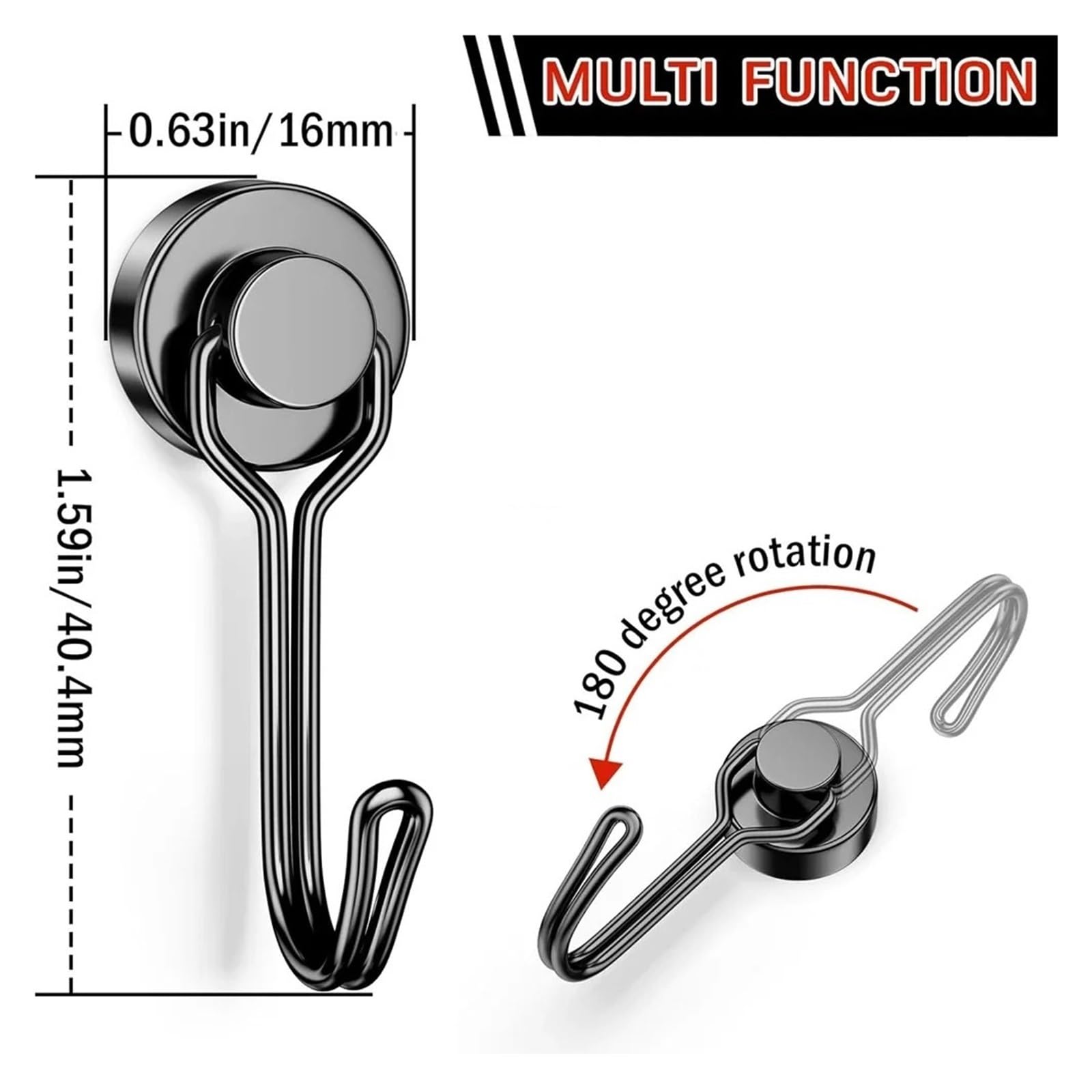Genérico Ganchos magnéticos giratorios de alta resistencia, gancho magnético negro for refrigerador, parrilla y taquilla(Sliver 20pcs)