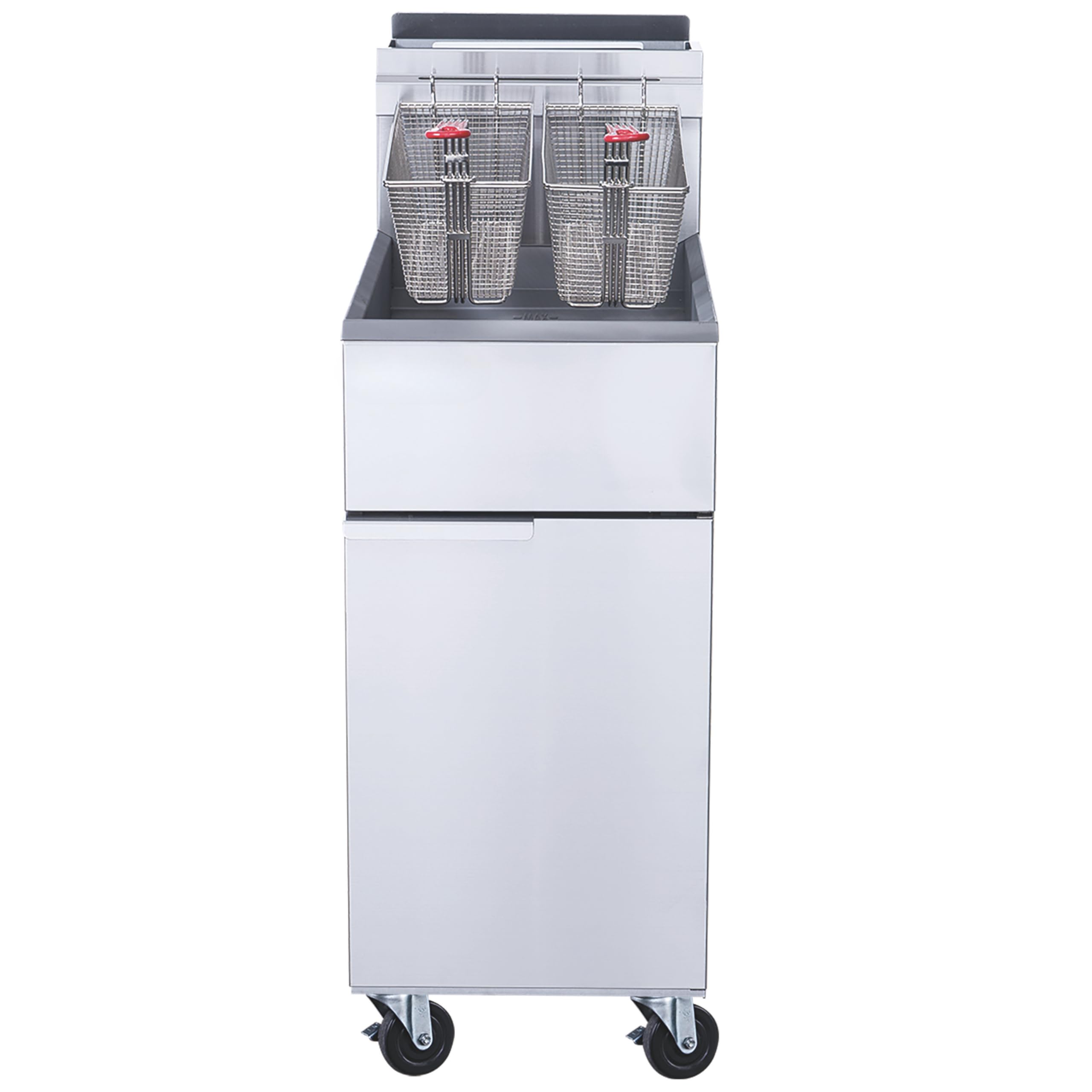 A-to-Z Supply 289-DCF4-NG Natural Gas Fryer, 50 lb. Capacity, 4 Cast Iron Tube Burners, 120,000 BTU/H, Millivolt Control, 200°-400°F, (2) Twin Baskets, Commercial Kitchen Use, Easy to Clean