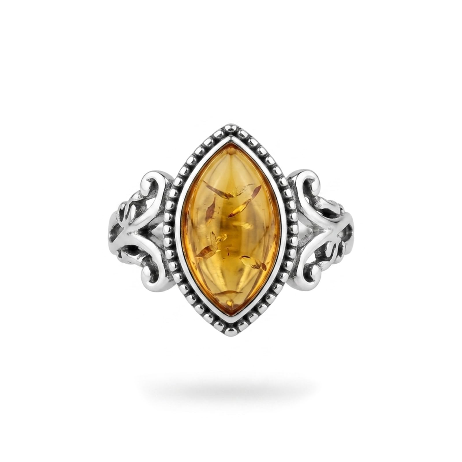 Natural Baltic Marquise Amber Vintage Rings for Women 925 Sterling Silver Marquise Gemstone Boho Antique Jewelry for Her in Size 7