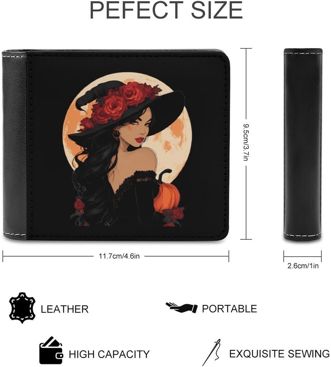 Beautiful Halloween Witch1 Novelty Wallet Soft Slim Front Pocket Bifold Purse with ID Credit Card Holder