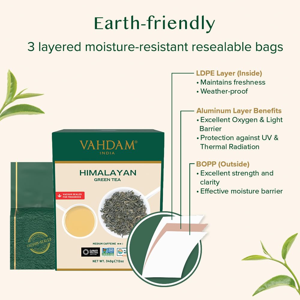 VAHDAM, Green Tea Leaves From Himalayas 170+ Cups (12oz) High Elevation Grown Green Tea Leaves From Himalayas | Pure Unblended Single Origin Green Loose Leaf Tea | Vacuum Sealed - Image 8