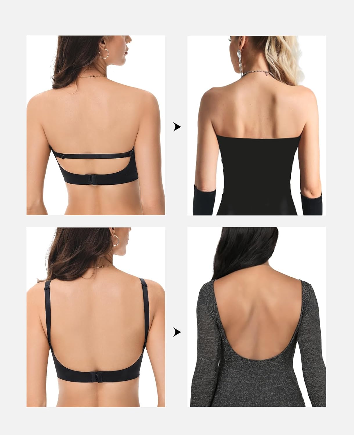 Strapless Longline Bra for Women Convertible Multiway Lace Corset Lift Up Bras Underwired Plus Size Black, 38C - Image 3