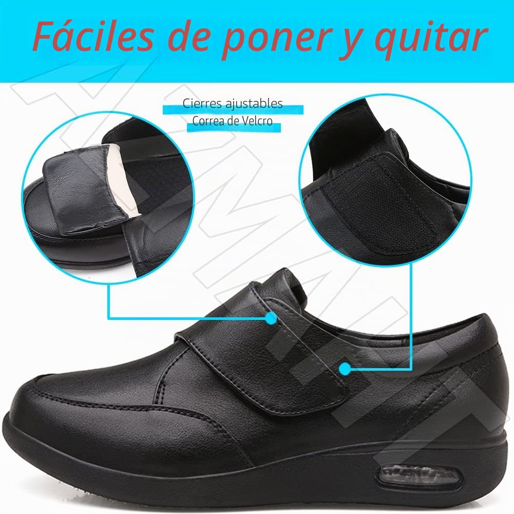 Zapatos Diabéticos para Hombre con Empeine Alto y Ancho Especial - Sandalias para Pies Hinchados, Negro, 42 EU