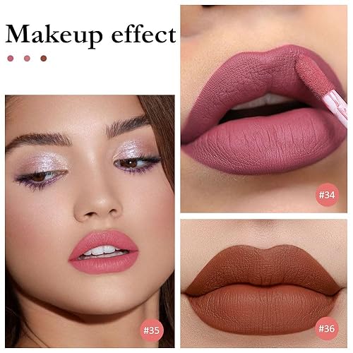 Miniatura 6 de evpct DNM - Juego de 3 lápices labiales líquidos mate para mujer, color malva, rosa, beige, marrón, mate, 24 horas, lápiz labial mate, brillo de