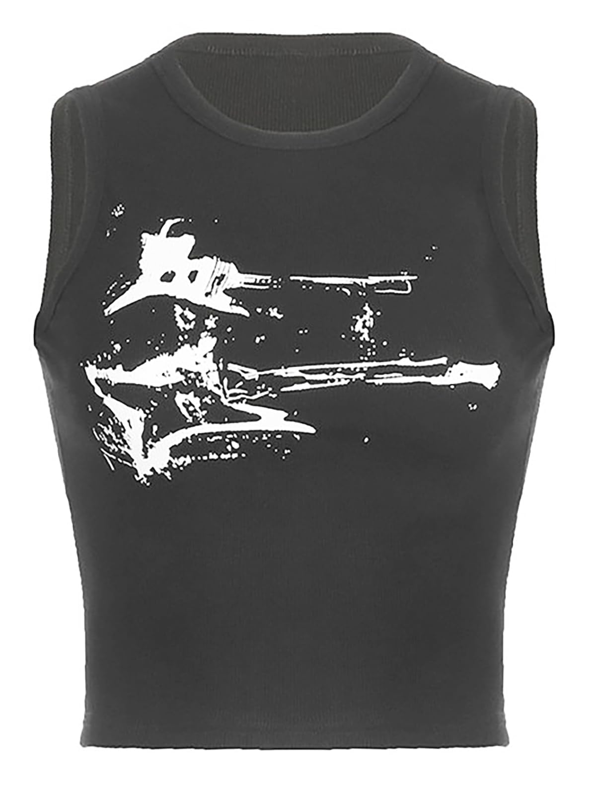 LQI Women's Tank Tops, Guitar Ribbed Summer Tops Sleeveless Y2K Crop Tops: Medium C Grey
