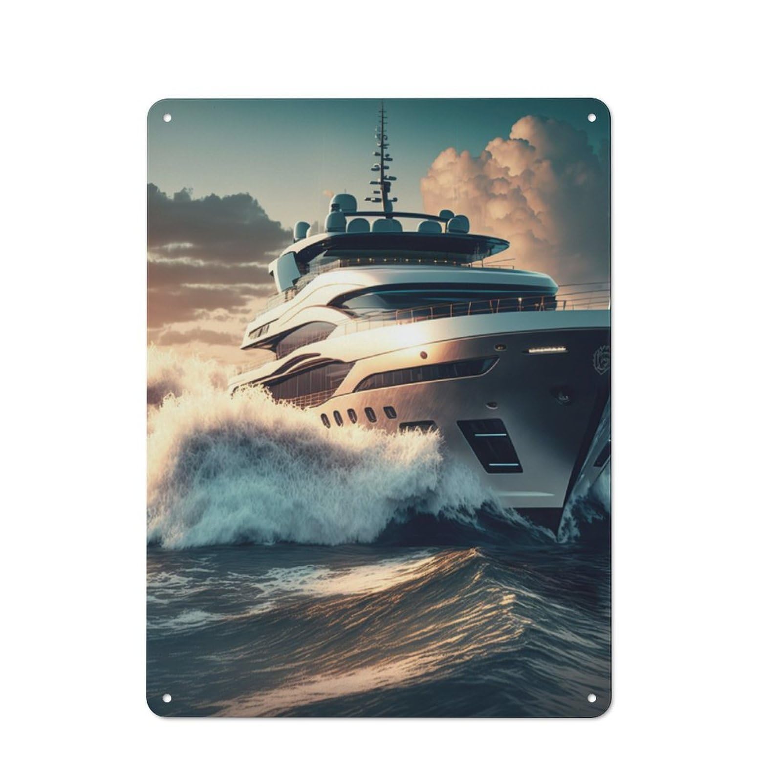 Junmoney Yacht Sunset Retro-Style Tin Sign 40X30cm For Dining Room Or Kitchen, For Kitchen Wall Decor Lovers
