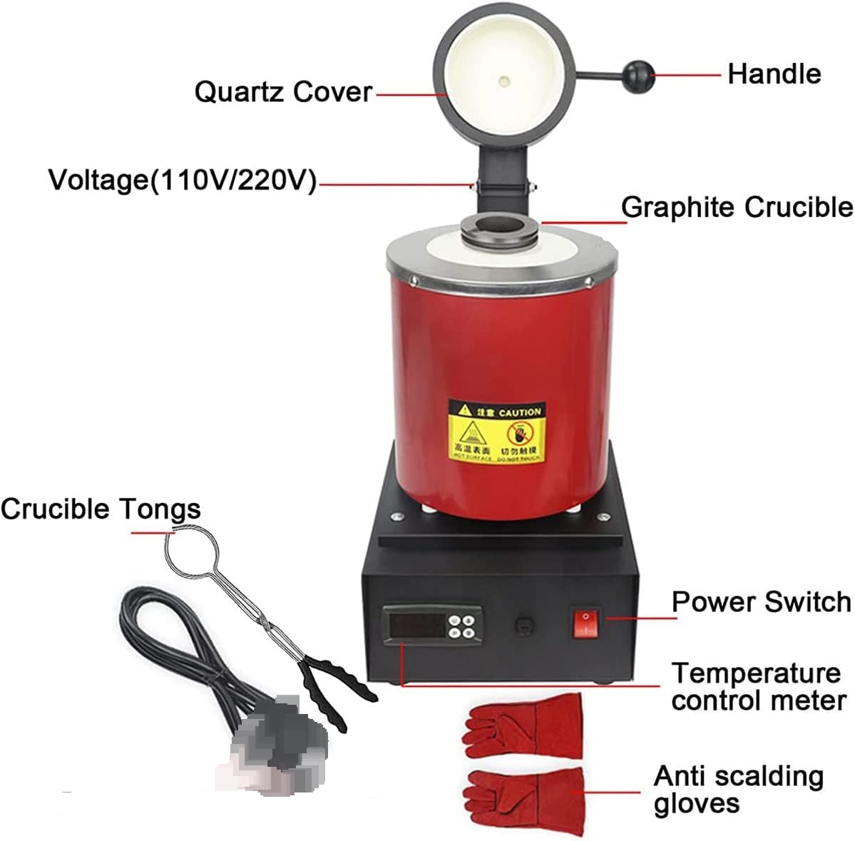 Il Forno di Fusione Elettrico Digitale 1800W PID riscalda a 2102F.Include I Guanti di Tongs di Grafite Muffa.