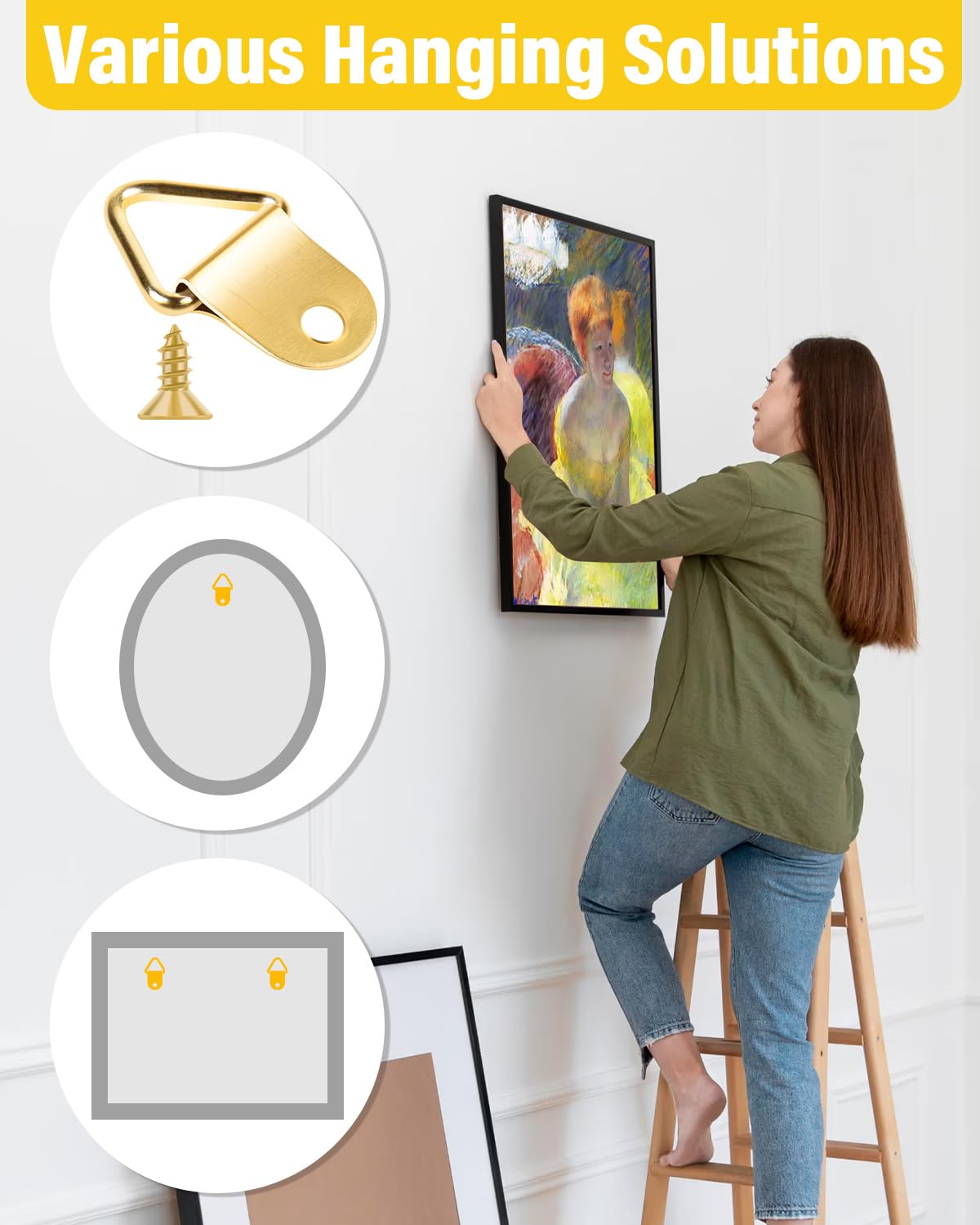 50 Sets Metal Picture Hangers With Screws - Small Triangle Ring Hooks For Photo Frames & Wall Art