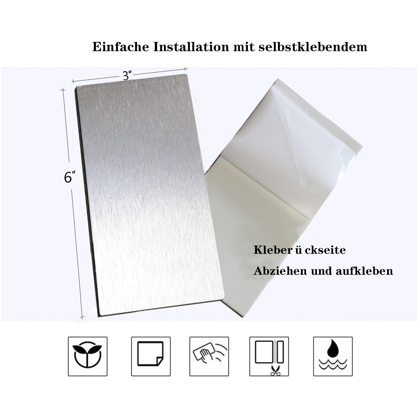 32-teilige Backsplash-Fliesen, Wandsticker, selbstklebende Aluminium-Wandpaneele, für Küche, Wohnzimmer, Schlafzimmer (32, Silber gebürstet)