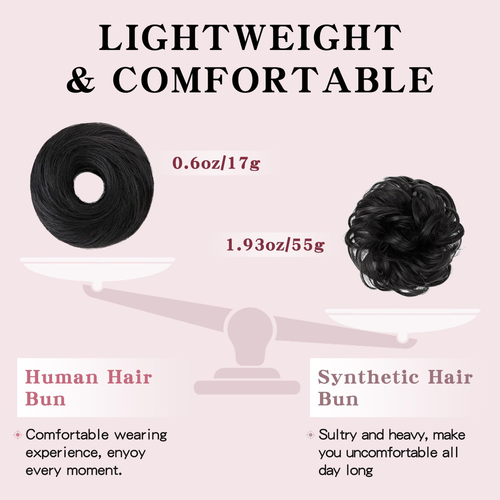 TESS Real Human Hair Bun Elastic Easy Scrunchies Hairpiece Updo Ponytail Extensions Hair Accessories for Women UK #01 Jet Black - Image 3